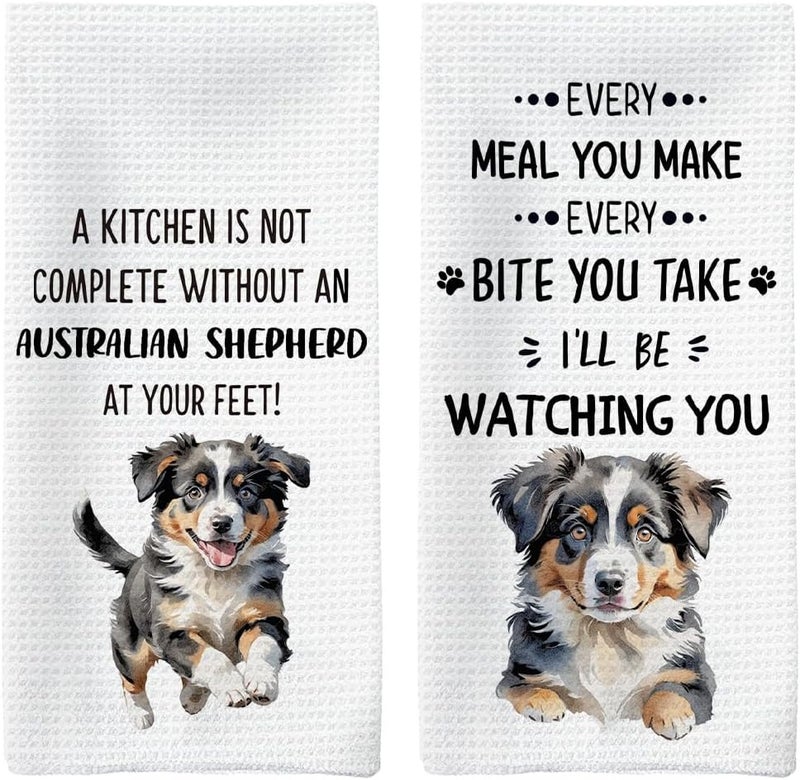 Tzhim Australian Shepherd Kitchen Towels Set of 2, Australian Shepherd Gifts, Australian Shepherd Decor Hand Towels, Australian Shepherd Dishcloths Tea Towels Dish Towels, Dog Kitchen Decor, 16x24inch - Image 1